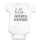 Hello Grandma and Grandpa Baby Announcement Gift Grandparents (White 3-6 Months)