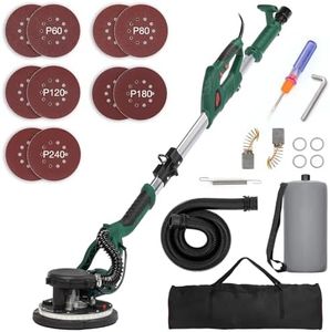 Drywall Sander, 850W Electric Sander with 12 Pcs Sanding Discs, 6 Variable Speed 800-1750 RPM Wall Sander with Extendable Handle, LED Light, Long Dust Hose, Storage Bag