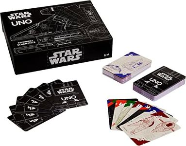 Mattel Games UNO Star Wars - Juego de Cartas de esquemas técnicos para niños y Adultos con Planos de Estaciones espaciales, Barcos y droides