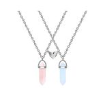 El Regalo 2Pcs/Set Crystal BFF Best Friend Magnetic Couple Matching Split Heart Pendant Necklaces for Besties/Couples - Valentines Day Gift (Pink & Light Blue) For Unisex Adult