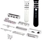 SAVITA 10pcs Watch Band Charms, Glitter Diamond Decoration Smart Watch Charms Compatible with Apple Watch Bands Buckle Metal Ornament for Iwatch Series 7 6 5 4 3 2 1 (Silver, without Strap) D05365