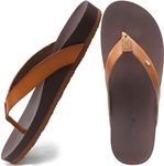 ONCAI Womens Flip Flops For Women Comfortable Leather Strap Yoga Mat Non-Slip Women's Thong Sandal Casual Summer Beach Slippers With Arch Support Khaki/Brown Size 9