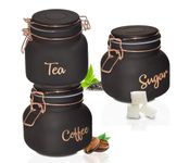 WRINGO Black Glass Food Storage Airtight Tea Coffee Sugar containers for Kitchen Storage Container with Lid for Tea Coffee & Sugar, Dry Fruit Jars, Storage Box, Set of 3 (WR-08)