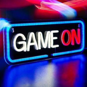 Game On LED Neon Sign Lights - Video/PC Game Room Wall Decor USB Powered with Switch Game Accessories Gamer Teen Boys Bedroom Man Cave Bar Sign Gifts Party Lights