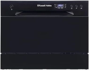 Russell Hobbs Table Top Dishwasher Compact Mini with 6 Place Settings, LED Display, Button Control, 6 Programmes, Portable & Efficient, 24hr Timer, Rinse & Eco Mode in Black, RH6TTDW0D1B