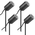 Long Life Lamp Company 4 x Garden Outdoor Spike Light Mains Powered Black Finish Stainless Steel Water Resistant Ground Pathway Lighting ZLC307B