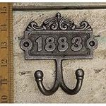 HARDWARE FOR YOU LTD 1 1883 PLAQUE ANTIQUE FINISH CAST IRON DOUBLE ROBE HAT & COAT HOOK PEG