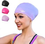 Angel season Swimming Cap for Women, Silicone Swim Cap for Curly Medium Long Hair, Waterproof Swimcap Easy to Put On and Off Keep Your Hair Dry, Purple