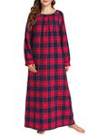 Latuza Women's Long Sleeves Cotton Flannel Nightgown, Red, Large