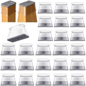 32 Pcs Rectangle Chair Leg Floor Protectors for Hardwood Tile Floor, Silicone Felt Furniture Pads, Scratch/Noise Reducing Covers (Fits Perimeter 95-124mm)