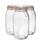 Argon Tableware Glass Jars with Airtight Metal Clip Lid - 2000ml/70.3oz - 3 Pack - 4 Colour Seals - Extra Large Storage Container Round Preserving Jar for Pickling, Chutney, Jam, Coffee, Biscuit