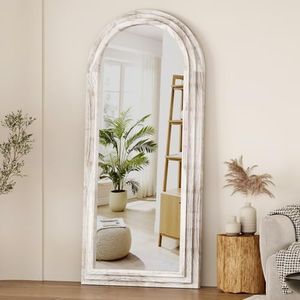 ZHUNFA Arched Full Length Mirror with Solid Wood Frame,71x32 Modern Farmhouse Decor Standing Mirror Full Length,Wall Mounted,Leaning,Standing for Bedroom,Living Room,White.
