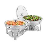 ROVSUN 5 Qt 2Pack Chafing Dish Buffet Set, Stainless Steel Round Chafers for Catering, Buffet Servers and Warmers Set with Glass Lid & Lid Holder, Thick Stand Frame for Wedding Party Banquet Event