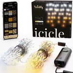 Twinkly Icicle - Hanging Christmas Lights with 190 AWW (Amber, Warm White, Cool White) LEDs - Indoor and Outdoor Fairy Lights - Christmas Decorations - App-Controlled Lighting, Clear Wire
