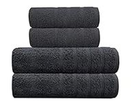 A & B TRADERS Luxury Cotton Towels Set, 2x Bath and 2x Hand Towels - Hotel Quality Super Soft Highly Absorbent (Charcoal)