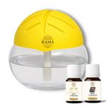 Rama Emporium Portable 3-in-1 Air Purifier, Aroma Diffuser & Air Humidifier with 750 ML Water Tank & 2 Free 10ml Essential Oils – Electric Mist Maker for Home, Office, Bedroom, Spa (Yellow)