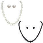 Black and white necklace combo with free earring studs and bracelets Pack Of 6