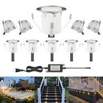 CHNXU LED Outdoor Deck Lights Kits, Φ30mm Warm White 10 Pack Silver, Low Voltage 12V DC IP67 Waterproof, Electric Wired Recessed Exterior Stair Step Riser Landscape Lighting for Outside Floor Yard