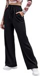 Floerns Women's Causal Drawstring High Waist Baggy Straight Wide Leg Sweatpants with Pockets Black M