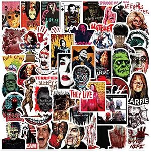 Asverbet Horror Movie Stickers Pack, 50Pcs Vinyl Waterproof Decals for Laptop, Water Bottle, Skateboard, Halloween Themed Bulk for Adults & Kids