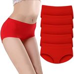 AMZCHPC Women's Briefs Cotton Underwear Mid Waisted Panties Soft Underpants 5Pack (red, Medium)