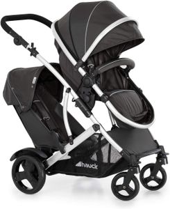 hauck Duett 2 Tandem Pushchair, Black – Convertible Carrycot, Raincover, Foldable