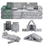 Mmucco Kids Play Couch, 10Pcs Toddler Couch, Kids Sofa Couch, Play Couch Sofa Playroom Bedroom,Modular Kids Couch for Playing, Creativing, Sleeping (Grey Stars)