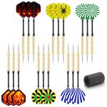 GOFOWRK 18 Pack Steel Tip Darts, Premium Aluminum Shafts Professional Metal Darts Set, Darts Set for Beginner or Professional with 6 Style PET Flights and Dart Sharpener