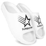 Pampy Angel Zig Zag Superstar Men's Flip Flops Slides Back Open Household Comfortable Slippers White,7 (UK/India)