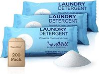 Travel Well Travel Laundry Detergent Powder Bulk - Individually Wrapped Multi Pack - 200 Packets (1.5 oz per bag) - Non Toxic AirBnb Supplies - For Clean & Fresh Clothes - Stain Remover Powder