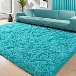 Quenlife Soft Bedroom Rug, Plush Shaggy Carpet Rug for Living Room, Fluffy Area Rug for Kids Grils Room Nursery Home Decor Fuzzy Rugs with Anti-Slip Bottom, 4 x 6ft, Teal Blue