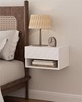 Aobafuir Floating Nightstand, Small Modern Floating Nightstand with Drawer, Floating Shelves for Bedroom, Bathroom, White Diamond