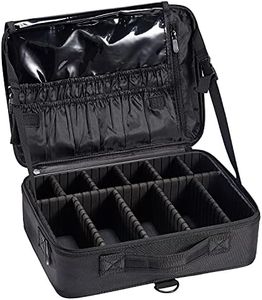Bolsa Maquillaje de Viaje Neceser Cosméticos Maquillaje Tela Oxford Bolso Estuche Cosméticos con Correa Maleta de Makeup Bag Profesional Maletín Maquillaje Joyero y Uñas Organizador Grande, Negro