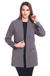 Plush Women's Cotton Waterfall Front Open Regular Mid Length Shurgs | Girls/Ladies Shrug with Front Pockets (PWT-15) (Charcoal Grey, Medium), Shawl Collar