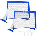 SANGMUCEN Soccer Net Set of 2, Foldable Soccer Goal, Kids Soccer Nets for Backyard Garden Park Beach, Blue TSG001B