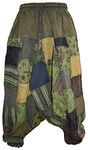 Mens Patchwork Stone Washed Yoga Bohemian Baggy Printed Harem Pants Green SM