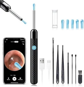 Ear Wax Removal - Earwax Remover Tool with 8 Pcs Ear Set - Ear Cleaner with Camera - Earwax Removal Kit with Light - Ear Camera with 6 Ear Spoon - Ear Cleaner for iOS & Android (Black)
