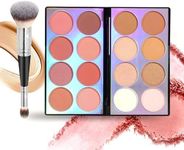 RoseFlower 16 Colors Blush Contour Highlighter Makeup Palette with Brush, Shimmer Matte Mineral Face Blush Powder for Cheek, All in One Face Sculpting Bronzer Blusher Illuminator Concealer Palette