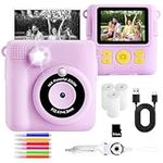 AORILE Kids Camera,Instant Print Camera for Kids,1080P HD Digital Camera with 32G SD Card,3 Rolls Photo Paper & 6 Color Pens, for 3-14 Year Old Girls (Purple)