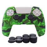 Hikfly Silicone Cover for PS5 Controller Skin Compatible with PS5 Controller Grips,Non-Slip Cover for PlayStation 5 Controller -1x Skins with 8 x Thumb Grip Caps)(Green)