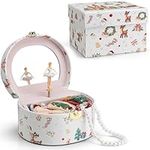 Vlando Christmas Gifts, Jewellery Box for Girls, Music Box with Ballerina, Gift Box for Kids, Childrens, Womens (Christmas Printed-White)