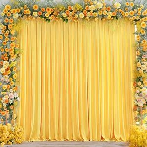 Yellow Backdrop Curtains for Parties, Soft Fabric Drapes Yellow Curtain Backdrop for Birthday Party Decorations Background for Photography 4x10ft, 2 Panels