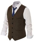 Mens Tweed Vest Premium Wool Blend Herringbone Wedding Vest Size 2XL Coffee