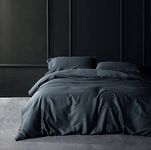 Solid Color Egyptian Cotton Duvet Cover Luxury Bedding Set High Thread Count Long Staple Sateen Weave Silky Soft Breathable Pima Quality Bed Linen (Queen, Dark Slate)