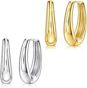 Sterling Silver Oval Hoop Earrings Set - Silver Gold Loop Earrings for Women Trendy Hypoallergenic Lightweight Earrings for Sensitive Ears Fashion Minimalist Hoop Earrings Gifts for Christmas,