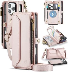 Strapurs for iPhone 17 Pro Detachable Wallet Case Compatible with Magsafe, RFID Blocking 9-Card Holder Zipper Wrist Strap Lanyard PU Leather Magnetic Phone Case for iPhone 17 Pro 6.3", Rose Gold
