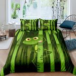 Frog Duvet Cover Cartoon Bamboo Frog Print Bedding Set for Kids Boys Girls Cute Animal Pattern Comforter Cover Nature Theme Bedspread Cover Bedroom Collection 3Pcs Double Size