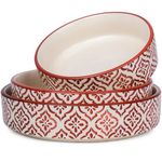 SEPARATE WAY Ceramic Flat Deep Serving Bowl Set of 3, Mix Size - 800ml, 600ml, and 500ml | Glossy Finish | Salad, Snack, Pasta Plates | Flat Bowl | Serving Plate | Mix Bowl Plates (Moroccan Red)