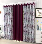 Parda Sansar Plain Solid and Floral 3D Digital Printed Heavy Crushed Polyester Fabric Eyelets Curtains, Combo of 3, for Living Room & Bedroom (Set of 3) (Wine, 4 FEET X 7 FEET)