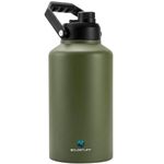 BOLDSTUFF 2 LTR Insulated Stainless Steel Water Bottle - Hot & Cold, Leakproof Thermos for Gym, Travel, and Office, Dishwasher Safe, Anti-Slip Base, Handle, (Military Green, 2 Liters)